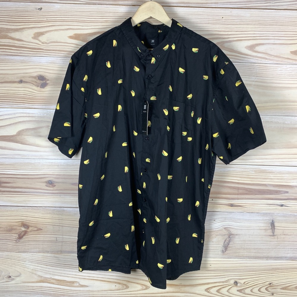 Visive Button Down Mens 2XL Black Taco Print Short Sleeve VIS-Taco Novelty Shirt